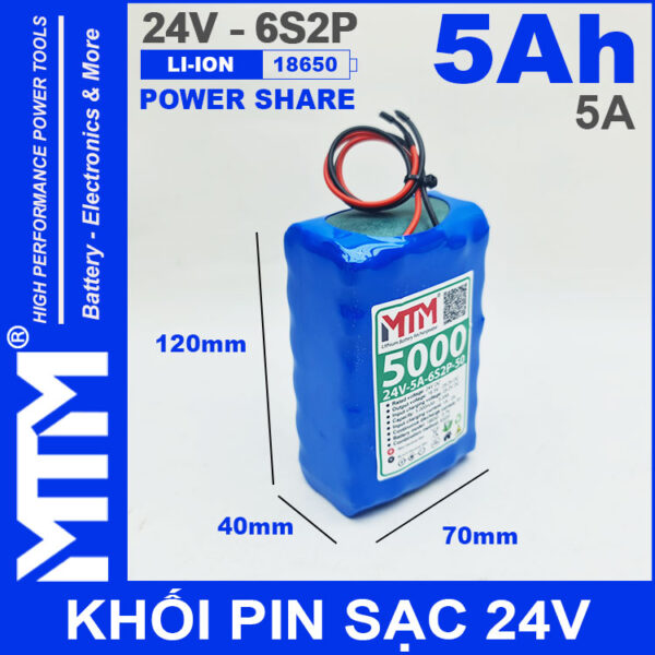 Pin 24V 5A 6S2P 18650 MTM 5000ma Kich Thuoc