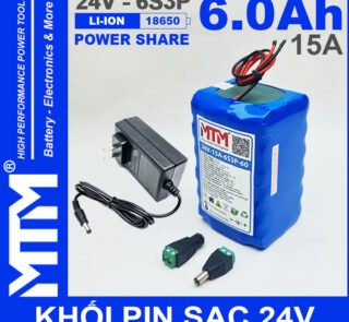 Pin 24V 6Ah 15A 6S2P 18650 MTM 6000mah Kem Sac