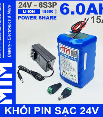 Pin 24V 6Ah 15A 6S2P 18650 MTM 6000mah Kem Sac