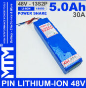 Ban Pin LITHIUM ION 48V 5AH 30A 13S2P MTM 5000mah