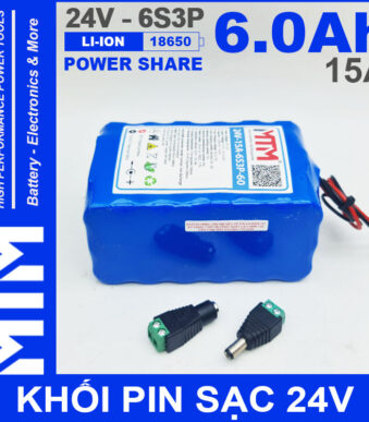 Gia Ban Pin 24V 6Ah 15A 6S2P 18650 MTM 6000mah