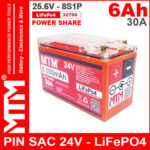Pin Sat LiFePo4 24V 8S 6Ah 30A MTM