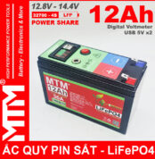 Binh Ac Quy Pin Sat 12V8 USB 12Ah 30A MTM