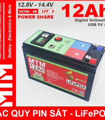 Binh Ac Quy Pin Sat 12V8 USB 12Ah 30A MTM