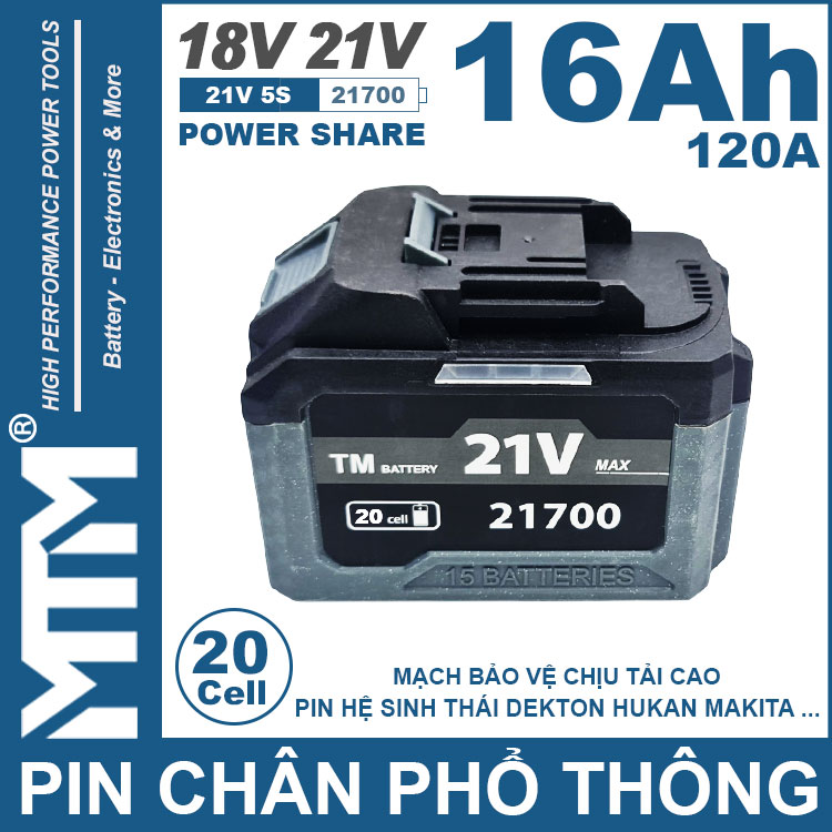Gia Pin Chan Pho Thong 21V 120A Led 2 Hong Cell 21700 16Ah 20cell