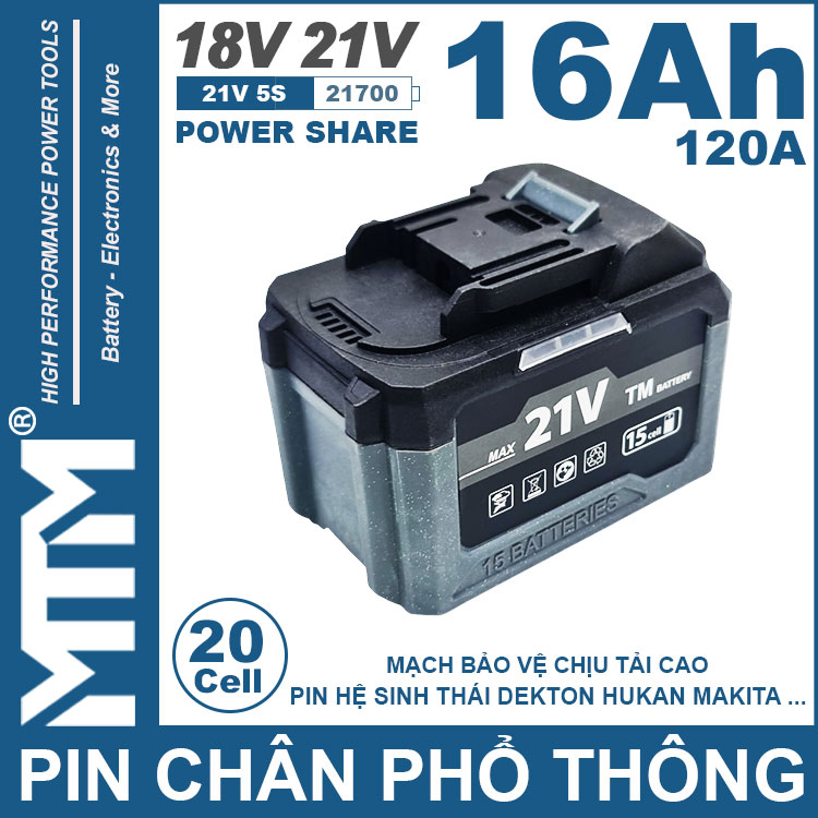 Pin Chan Pho Thong 21V 120A Led 2 Hong Cell 21700 16Ah 20cell Gia Re
