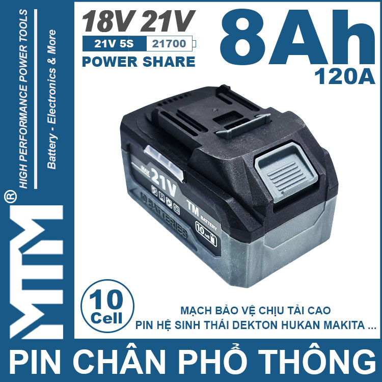 Pin Chan Pho Thong 21V 120A Led 2 Hong Cell 21700 8Ah 10 Cell