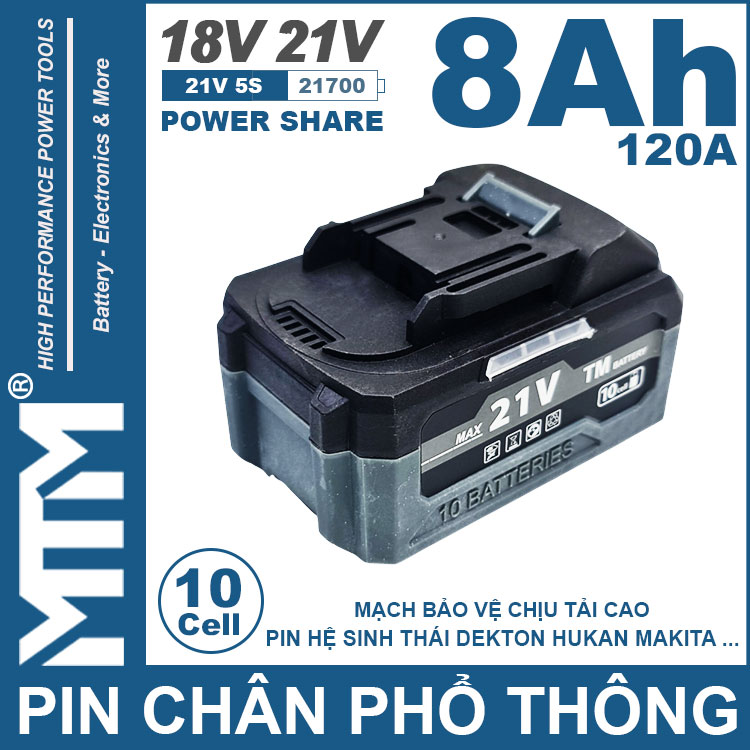 Pin Chan Pho Thong 21V 120A Led 2 Hong Cell 21700 8Ah 10cell Cao Cap