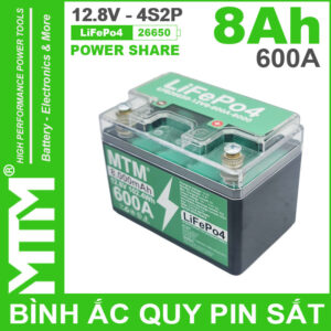 Binh Ac Quy Pin Sat 8Ah 600A 4S2P Cell Pin Sat 26650 YT4 Nap Trong Chinh Hang