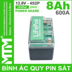 Binh Ac Quy Pin Sat 8Ah 600A 4S2P Cell Pin Sat 26650 YT4 Nap Trong Gia Re