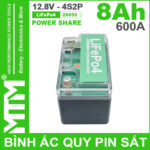 Binh Ac Quy Pin Sat 8Ah 600A 4S2P Cell Pin Sat 26650 YT4 Nap Trong Xe Wave